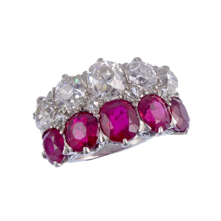 Two row ruby and diamond ring